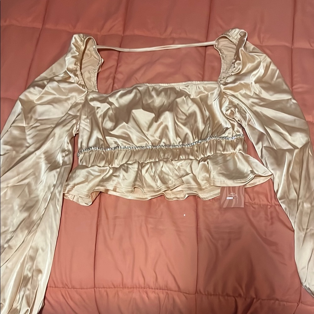 Elegant Beige Satin Women's Top